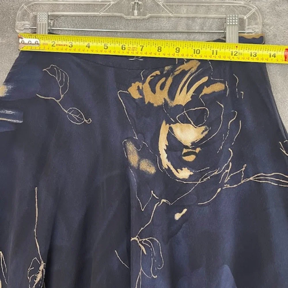 Vintage Dana B Maxi Skirt Womens 8 100% Silk Navy Blue Floral Fairy Whimsical